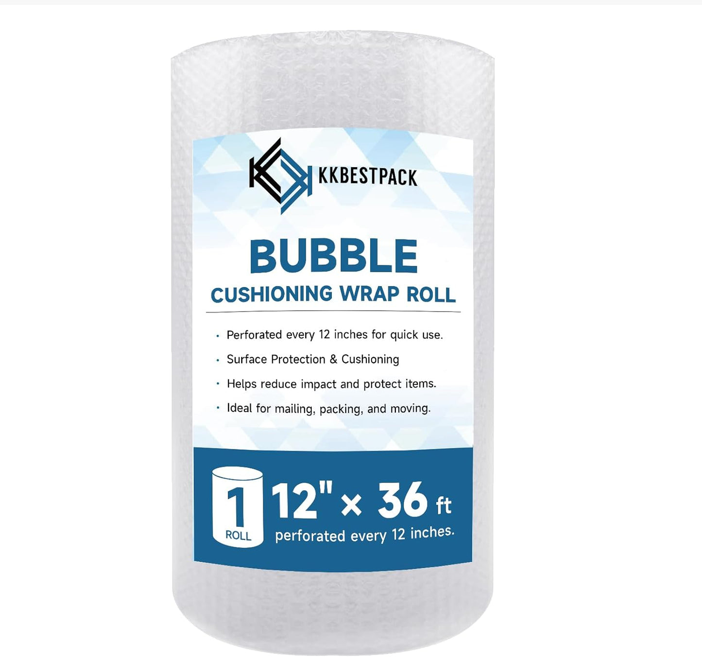 6 Rolls Bubble Cushioning Wrap 12 inch x 36ft - Large Plastic Packing Roll for Moving Boxes & Shipping Supplies - Moving Supplies, Perforated Every 12 Inch - KKBESTPACK