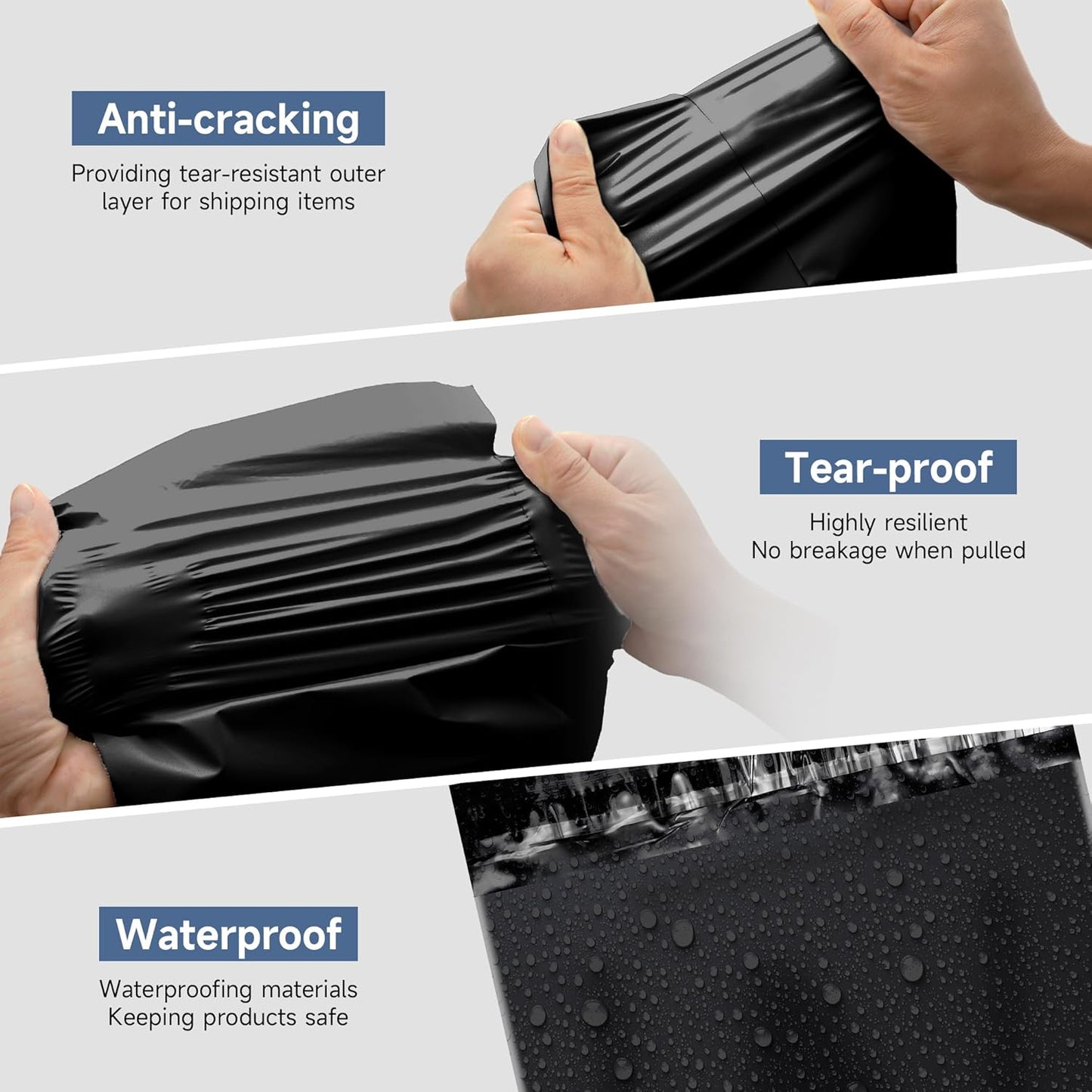Poly Mailer Envelopes Shipping Bags Self Adhesive Waterproof Bags (Black), 12x15.5 500pc - KKBESTPACK