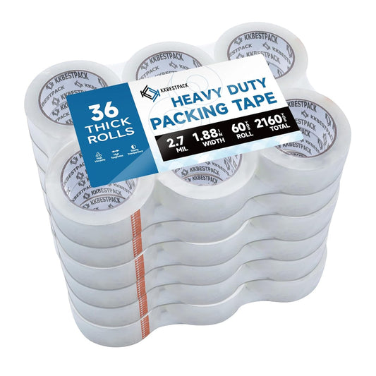 Heavy Duty Packing Tape, 36 Rolls - 1.88" x 60 Yards - Clear Shipping & Packaging Tape for Moving Boxes & Storage - KKBESTPACK