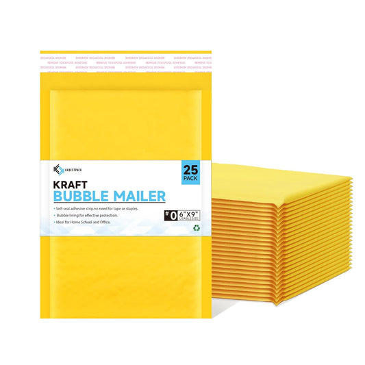 Kraft Paper Bubble Mailers #0, 6x10 Inch Self-Seal Padded Mailing Envelopes, Usable Size 6x9, Pack of 25 - KKBESTPACK