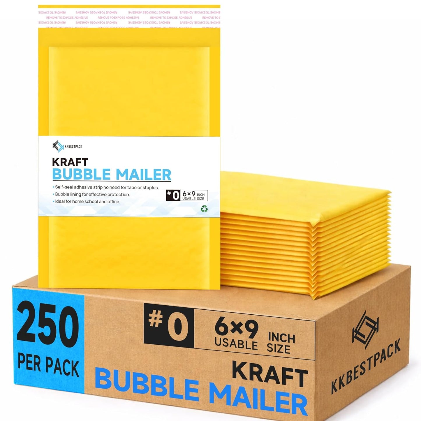 Kraft Paper Bubble Mailers #0, 6x10 Inch Self-Seal Padded Mailing Envelopes, Usable Size 6x9, Pack of 50 - KKBESTPACK