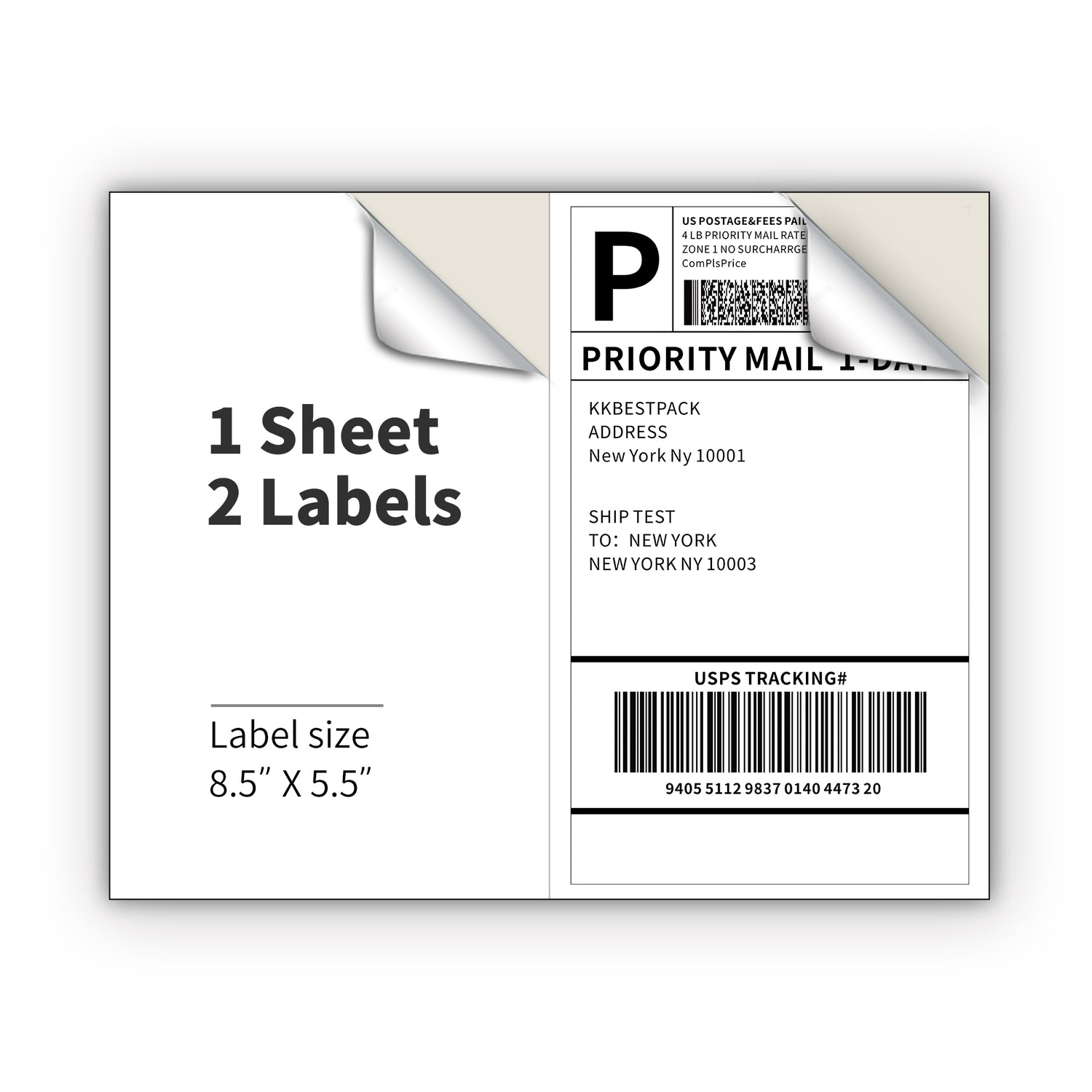 8.5 x 5.5 Half Sheet Shipping Labels for Laser and Inkjet Printers – 2 Per Page Self Adhesive Mailing Labels - KKBESTPACK